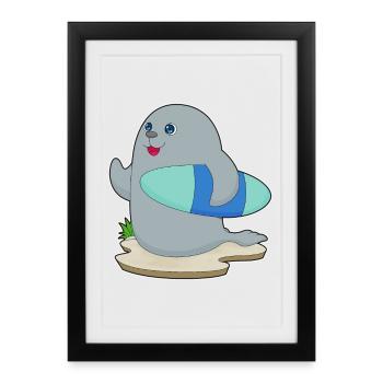 Surf de phoques Surf Surf Surf Été - Affiche encadrée (27 × 37 cm) - noir - Devant