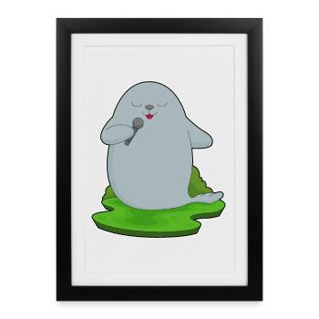 Chant Microphone Seal Singer - Affiche encadrée (27 × 37 cm) - noir - Devant