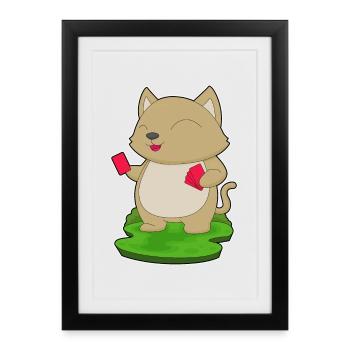 Cat Poker Cartes de poker - Affiche encadrée (27 × 37 cm) - noir - Devant