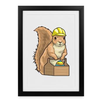 Eichhörnchen Ostern Handwerker - Gerahmtes Poster (27 × 37 cm) - Schwarz - Vorne