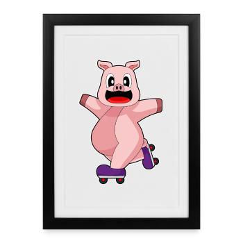 Pig Inline skating Inline skates - Framed poster (27 × 37 cm) - black - Front