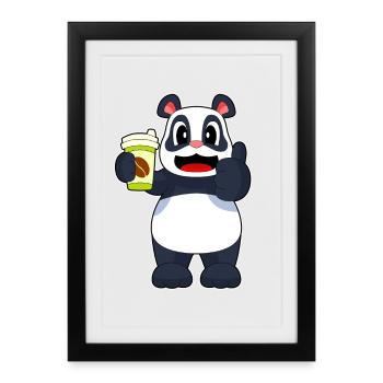 Panda Coffee to go Becher - Gerahmtes Poster (27 × 37 cm) - Schwarz - Vorne