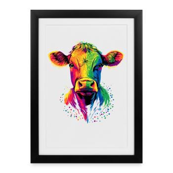 vache fermier boeuf lait veau végétalien vache vache de ferme vaches - Affiche encadrée (27 × 37 cm) - noir - Devant