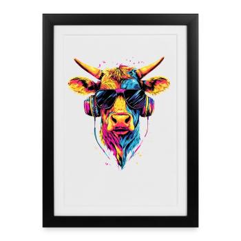 vache fermier boeuf lait veau végétalien vache vache de ferme vaches - Affiche encadrée (27 × 37 cm) - noir - Devant
