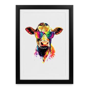 vache fermier boeuf lait veau végétalien vache vache de ferme vaches - Affiche encadrée (27 × 37 cm) - noir - Devant