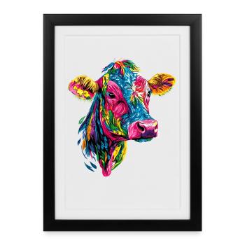 vache fermier boeuf lait veau végétalien vache vache de ferme vaches - Affiche encadrée (27 × 37 cm) - noir - Devant