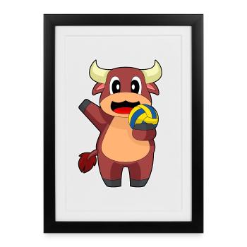 Bull Joueur de volley-ball Volley-ball - Affiche encadrée (27 × 37 cm) - noir - Devant