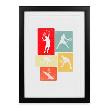 Retro Playing Tennis - Framed poster (27 × 37 cm) - black - Front