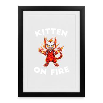 Cat of Fire and Lava - Kitten on Fire - Framed poster (27 × 37 cm) - black - Front
