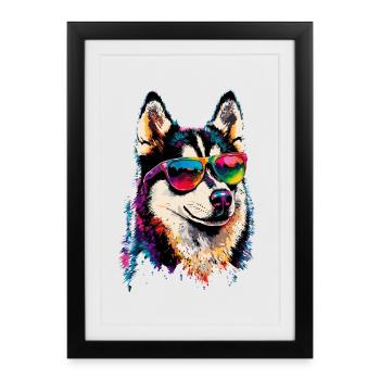 Husky Dogs Lover Dog Love Huskies de Sibérie - Affiche encadrée (27 × 37 cm) - noir - Devant