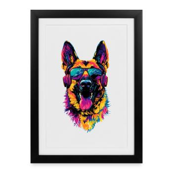 Berger Allemand Couleurs vives Pop Art Chien Chiens de berger - Affiche encadrée (27 × 37 cm) - noir - Devant