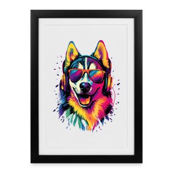 Husky Dogs Lover Dog Love Huskies de Sibérie - Affiche encadrée (27 × 37 cm) - noir - Devant