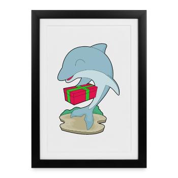 Dolphin Christmas Package - Framed poster (27 × 37 cm) - black - Front