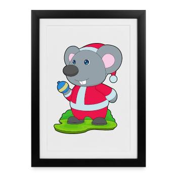 Souris Noël Boule de Noël - Affiche encadrée (27 × 37 cm) - noir - Devant