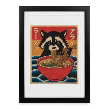 Kawaii Raccoon Ramen Funny Japanese Anime - Framed poster (27 × 37 cm) - black - Front