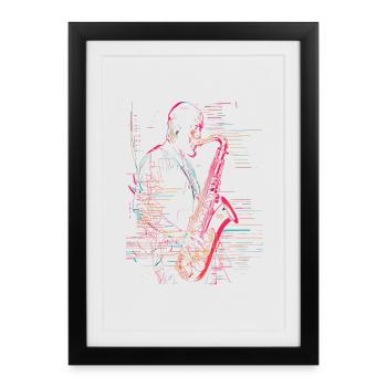 Saxophone Player Line Art - Framed poster (27 × 37 cm) - black - Front