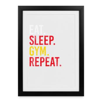 Eat Sleep Gym Repeat pour les sports de fitness - Affiche encadrée (27 × 37 cm) - noir - Devant