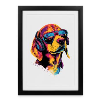 Beagle Puppy Beagles Chien mignon Beagle anglais - Affiche encadrée (27 × 37 cm) - noir - Devant