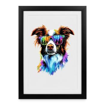 border collie chien amant chiot mignon collies - Affiche encadrée (27 × 37 cm) - noir - Devant