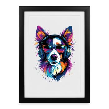 border collie chien amant chiot mignon collies - Affiche encadrée (27 × 37 cm) - noir - Devant
