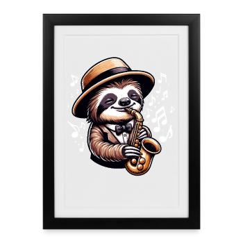 Tenue de musique de saxophone paresseux pour le jazz et le jazz - Affiche encadrée (27 × 37 cm) - noir - Devant