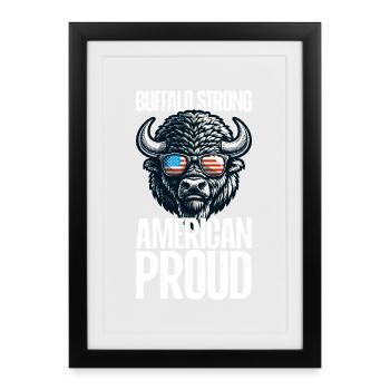 4 juillet American Buffalo USA Drapeau Bison - Affiche encadrée (27 × 37 cm) - noir - Devant