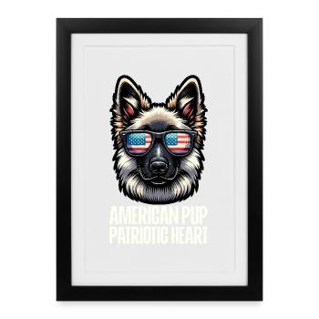 Berger Allemand Patriotique Drôle 4 Juillet - Affiche encadrée (27 × 37 cm) - noir - Devant
