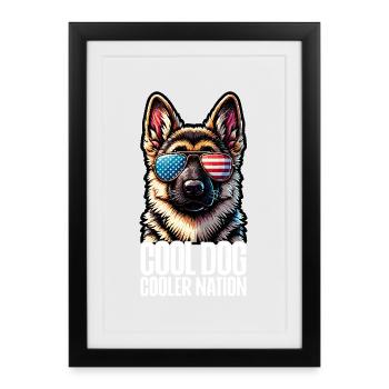 Berger Allemand Patriotique Drôle 4 Juillet - Affiche encadrée (27 × 37 cm) - noir - Devant