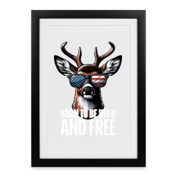 4 juillet cerf tenue patriotique drapeau des États-Unis - Affiche encadrée (27 × 37 cm) - noir - Devant