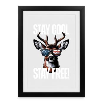 4 juillet cerf tenue patriotique drapeau des États-Unis - Affiche encadrée (27 × 37 cm) - noir - Devant
