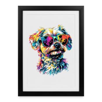 Maltais Petit Chien Maltais Amour Doux Maltais - Affiche encadrée (27 × 37 cm) - noir - Devant