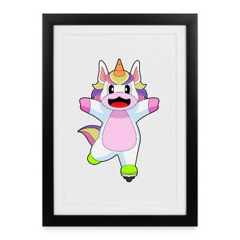 Einhorn Inline skating Inline skates - Gerahmtes Poster (27 × 37 cm) - Schwarz - Vorne