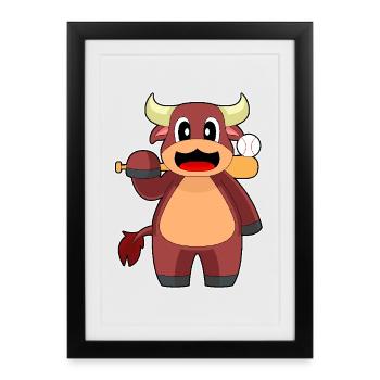 Bull Baseball Batte de baseball - Affiche encadrée (27 × 37 cm) - noir - Devant