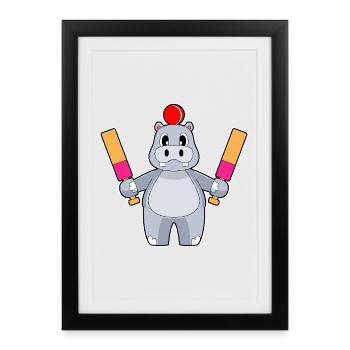 Hippopotamus Cricket Cricket Bats - Framed poster (27 × 37 cm) - black - Front