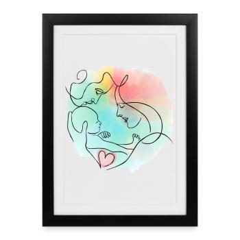 Mère, père, bébé - motif familial coloré - Affiche encadrée (27 × 37 cm) - noir - Devant