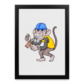 Construction Site Monkey Funny Craftsman - Framed poster (27 × 37 cm) - black - Front