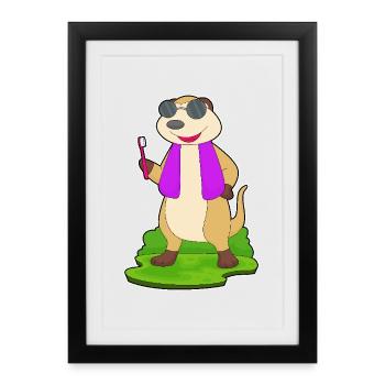 Meerkat Toothbrush - Framed poster (27 × 37 cm) - black - Front