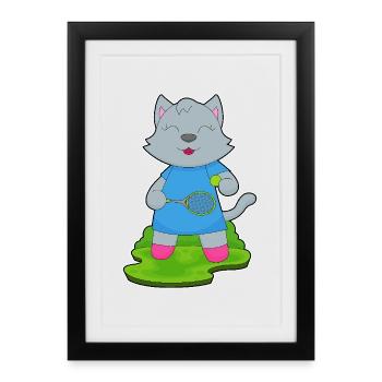 Raquette de tennis Cat Tennis - Affiche encadrée (27 × 37 cm) - noir - Devant