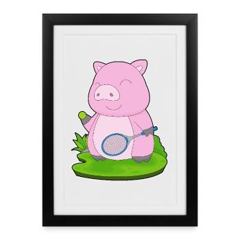Raquette de tennis Pig - Affiche encadrée (27 × 37 cm) - noir - Devant