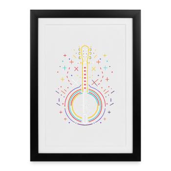 Dessin au trait de banjo - Affiche encadrée (27 × 37 cm) - noir - Devant