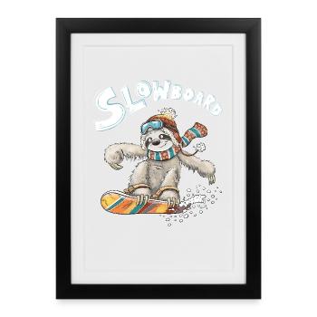 Sloth Snowboard Pun Slowboard Humor Winter Sports - Framed poster (27 × 37 cm) - black - Front