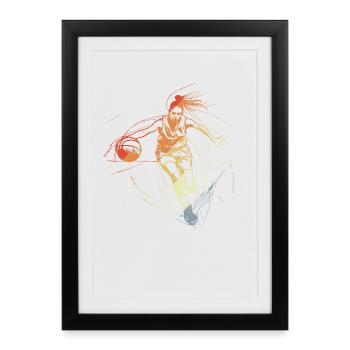 Joueur de basket-ball rétro Line Art - Affiche encadrée (27 × 37 cm) - noir - Devant