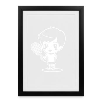 Badminton Kid Dessin animé - Affiche encadrée (27 × 37 cm) - noir - Devant