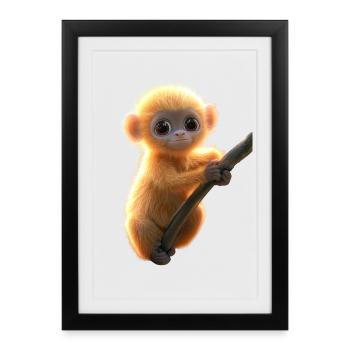 Gibbon Monkey Whitehand Gibbon Monkey Cute Lar Gibbons - Framed poster (27 × 37 cm) - black - Front