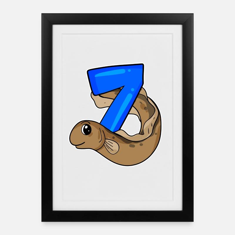 7th Birthday Motif Eelfish - 7 years old - Framed poster (27 × 37 cm) - black
