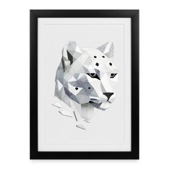Geometrischer Schneeleopard – Eleganz der Wildnis - Gerahmtes Poster (27 × 37 cm) - Schwarz - Vorne
