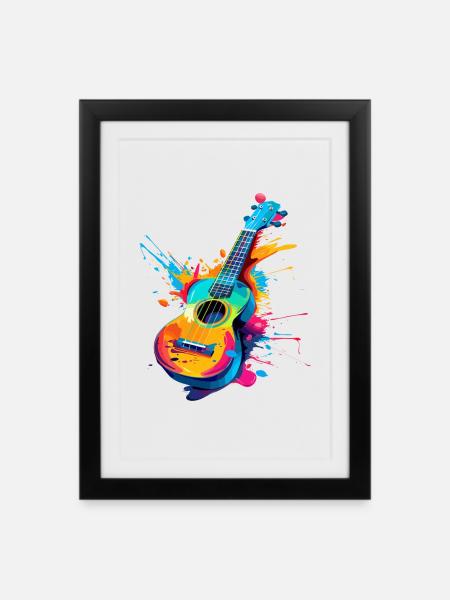 Ukulele Streetart - Gerahmtes Poster (27 × 37 cm) - Schwarz