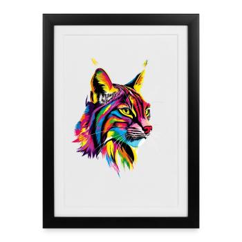 Lynx Chat sauvage Grands chats Chats Mignon Lynx - Affiche encadrée (27 × 37 cm) - noir - Devant