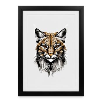 Lynx Chat sauvage Grands chats Chats Mignon Lynx - Affiche encadrée (27 × 37 cm) - noir - Devant