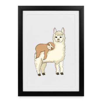 Whimsical Alpaca with Slumbering Llama - Framed poster (27 × 37 cm) - black - Front
